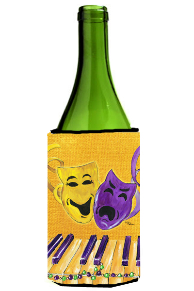 Picture of Carolines Treasures 8367LITERK Mardi Grass Piano With Comedy And Tragedy Masks Wine bottle sleeve Hugger - 24 oz.