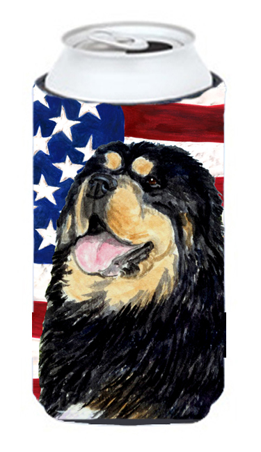 Usa American Flag With Tibetan Mastiff Tall Boy bottle sleeve Hugger - 22 To 24 oz.