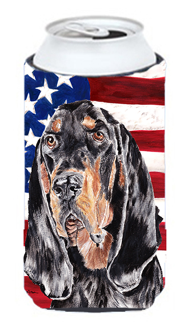 Coonhound Black And Tan Usa American Flag Tall Boy bottle sleeve Hugger - 22 To 24 oz.