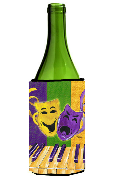 Picture of Carolines Treasures 8370LITERK Mardi Grass Piano With Comedy And Tragedy Masks Wine bottle sleeve Hugger - 24 oz.