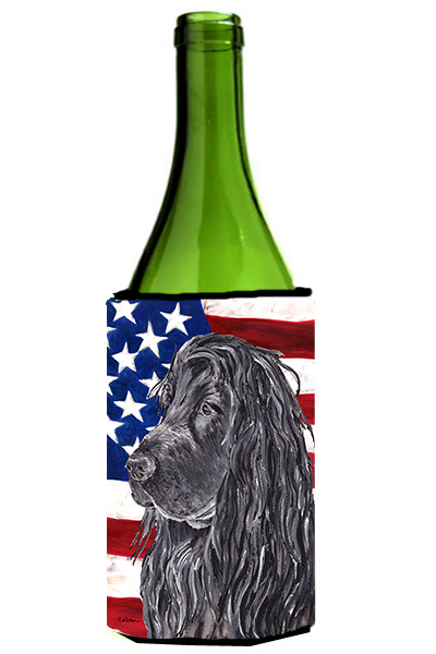Cocker Spaniel Black Usa American Flag Wine bottle sleeve Hugger - 24 oz.