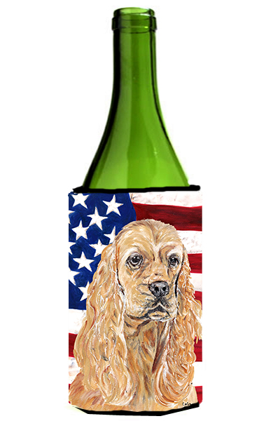 Cocker Spaniel Buff Usa American Flag Wine bottle sleeve Hugger - 24 oz.