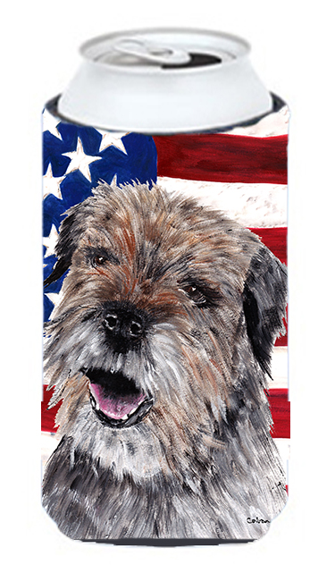 Border Terrier Mix Usa American Flag Tall Boy bottle sleeve Hugger - 22 To 24 oz.