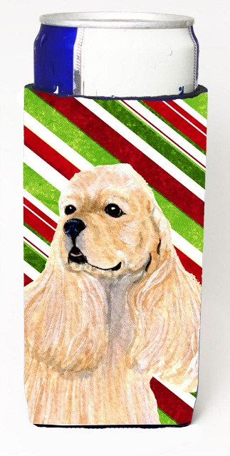 SS4591MUK Cocker Spaniel Candy Cane Holiday Christmas Michelob Ultra bottle sleeves For Slim Cans - 12 oz.