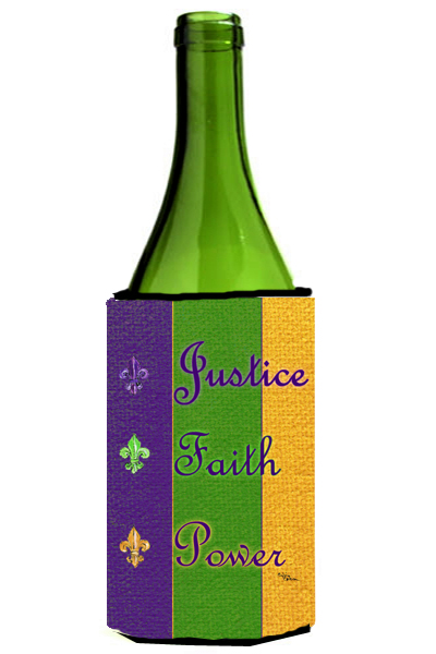 Picture of Carolines Treasures 8374LITERK Mardi Grass Peace Faith And Justice Wine bottle sleeve Hugger - 24 oz.