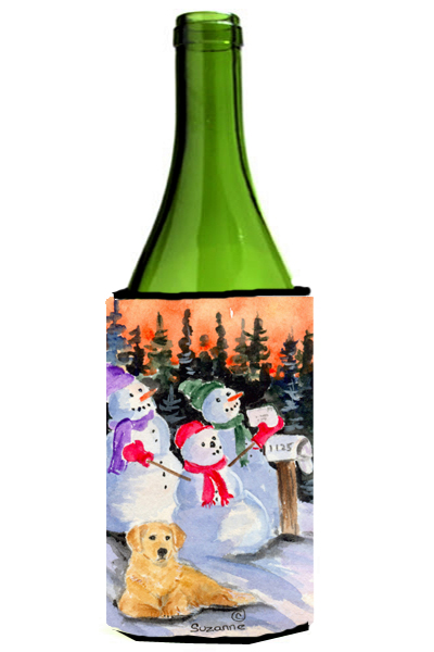 Picture of Carolines Treasures SS8989LITERK Snowman With Golden Retriever Wine bottle sleeve Hugger