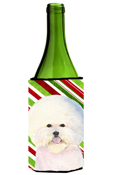 Bichon Frise Candy Cane Holiday Christmas Wine bottle sleeve Hugger