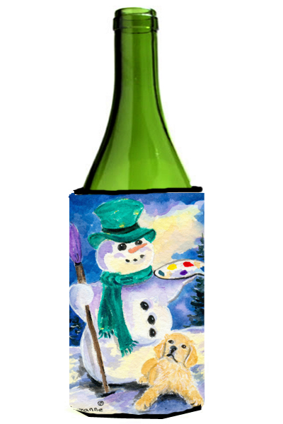 Picture of Carolines Treasures SS8994LITERK Snowman With Golden Retriever Wine bottle sleeve Hugger