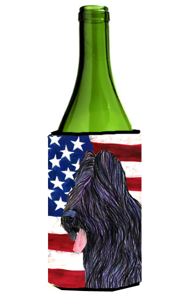 Usa American Flag With Briard Wine bottle sleeve Hugger