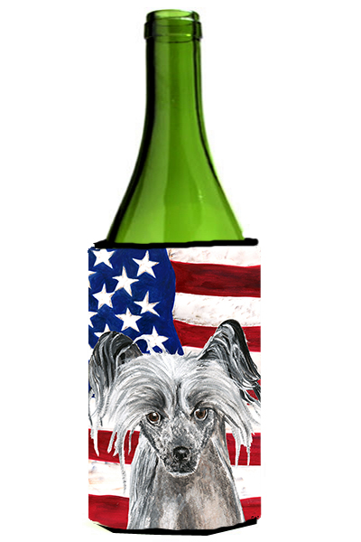 Chinese Crested Usa American Flag Wine bottle sleeve Hugger