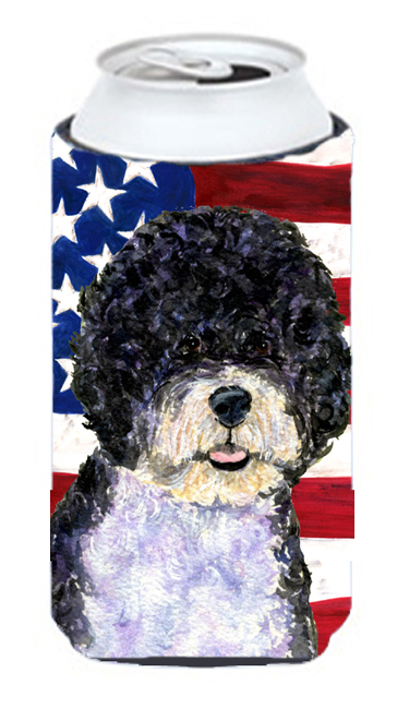 Usa American Flag With Portuguese Water Dog Tall Boy bottle sleeve Hugger