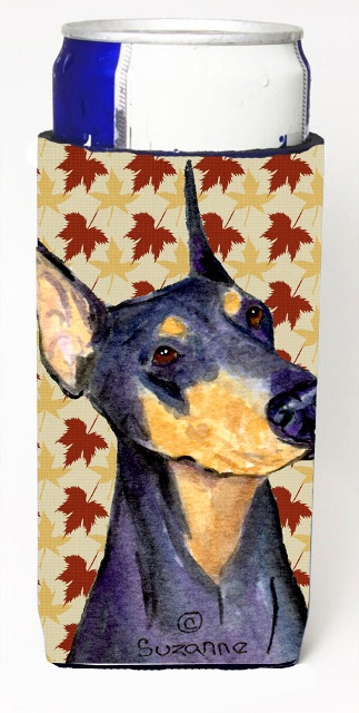 Doberman Fall Leaves Portrait Michelob Ultra bottle sleeve for Slim Can
