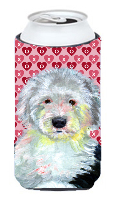 LH9171TBC Old English Sheepdog Hearts Valentines Day Portrait Tall Boy bottle sleeve Hugger