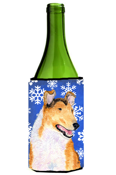 Collie Smooth Winter Snowflakes Holiday Wine Bottle Hugger