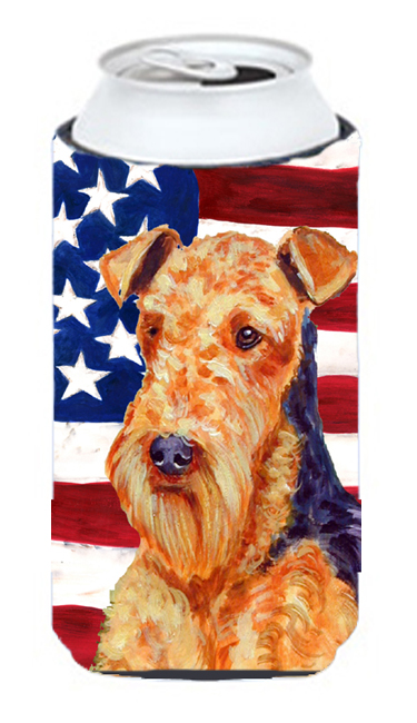 Usa American Flag With Airedale Tall Boy bottle sleeve Hugger