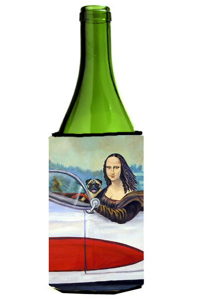 Picture of Carolines Treasures 7043LITERK Fawn Pug and Mona Lisa Wine bottle sleeve Hugger