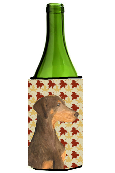 Doberman Fall Leaves Portrait Wine bottle sleeve Hugger