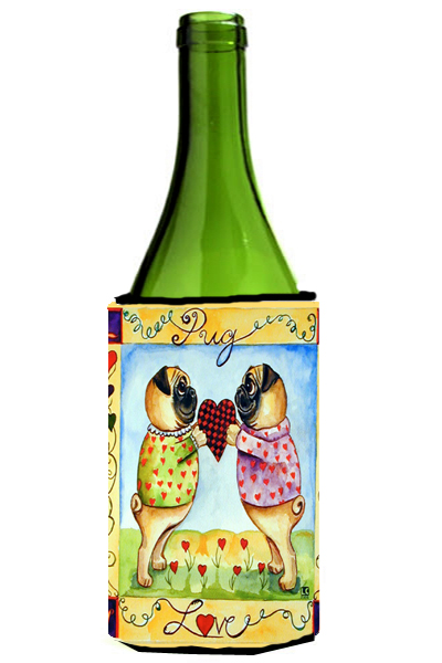 Picture of Carolines Treasures 7046LITERK Pug Love Pug Love Valentines Day Wine bottle sleeve Hugger