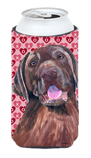 Labrador Chocolate Hearts Love Valentines Day Tall Boy bottle sleeve Hugger
