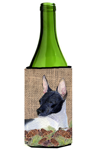 Rat Terrier On Faux Burlap With Pine Cones Wine bottle sleeve Hugger