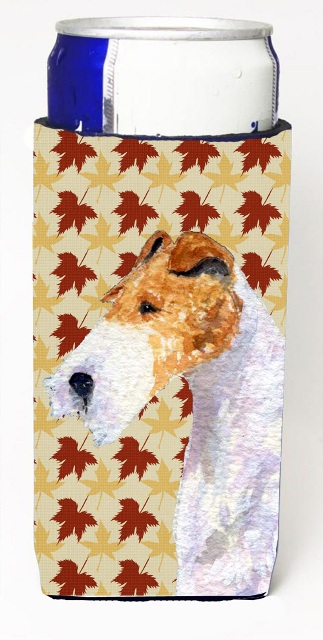 Fox Terrier Fall Leaves Portrait Michelob Ultra bottle sleeve for Slim Can