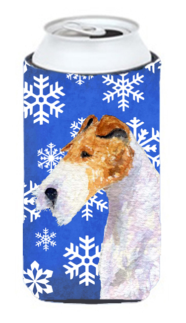 Fox Terrier Winter Snowflakes Holiday Tall Boy bottle sleeve Hugger
