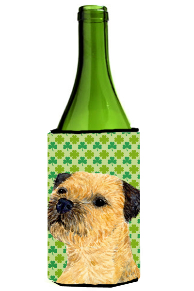 Border Terrier St. Patricks Day Shamrock Portrait Wine bottle sleeve Hugger