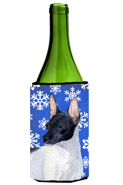 Rat Terrier Winter Snowflakes Holiday Wine bottle sleeve Hugger