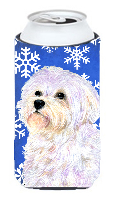 Maltese Winter Snowflakes Holiday Tall Boy bottle sleeve Hugger