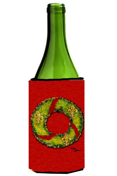 Picture of Carolines Treasures 8503LITERK Christmas Wreath Fleur De Lis Wine bottle sleeve Hugger