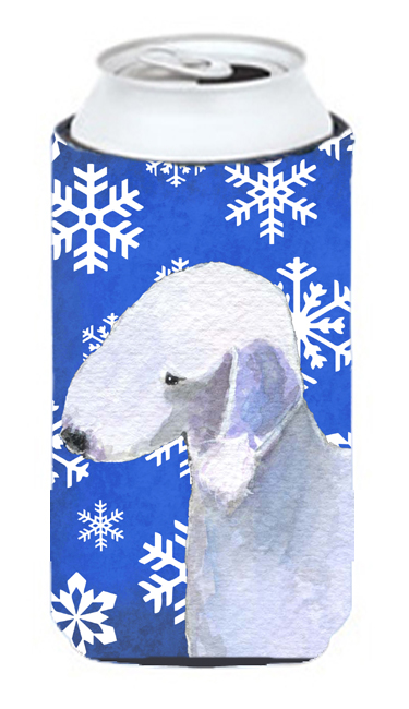 Bedlington Terrier Winter Snowflakes Holiday Tall Boy bottle sleeve Hugger