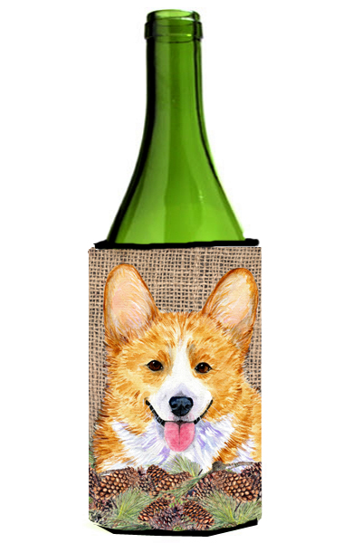 Corgi On Faux Burlap With Pine Cones Wine bottle sleeve Hugger
