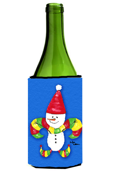 Picture of Carolines Treasures 8504LITERK Christmas Snowman Fleur De Lis Wine bottle sleeve Hugger