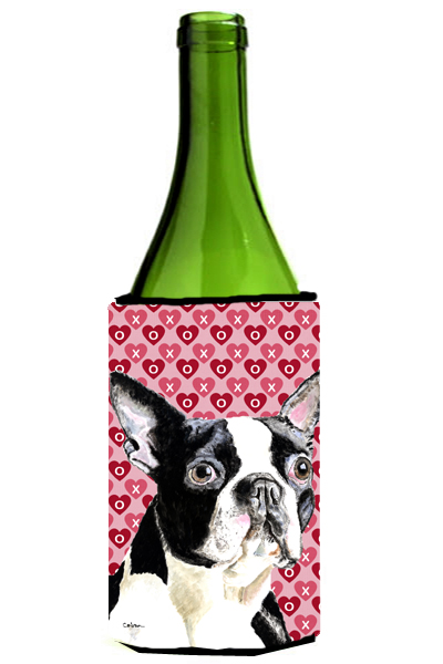 Boston Terrier Hearts Love Valentines Day Wine bottle sleeve Hugger 24 oz.