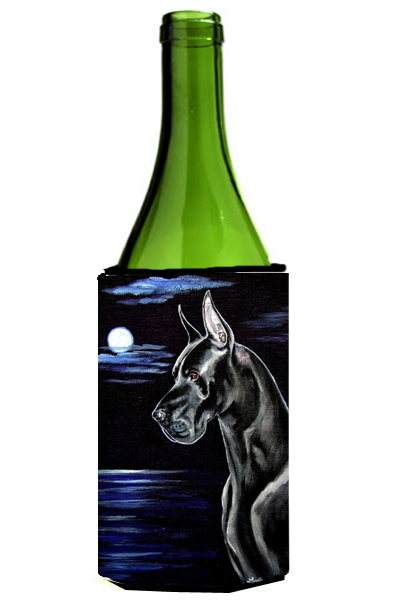 Picture of Carolines Treasures 7060LITERK Black Great Dane in the Moonlight Wine bottle sleeve Hugger 24 oz.