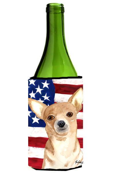 USA American Flag Chihuahua Wine bottle sleeve Hugger 24 oz.
