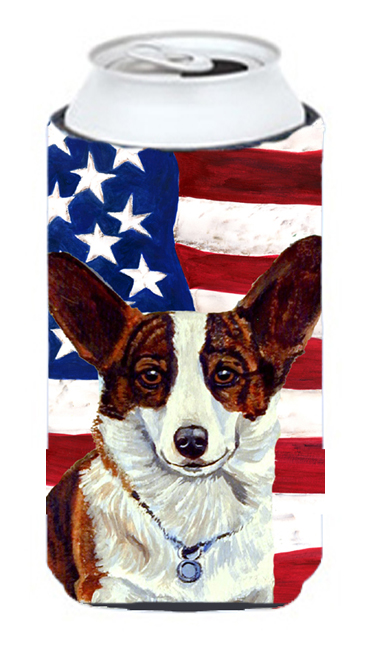 USA American Flag with Corgi Tall Boy bottle sleeve Hugger 22 to 24 oz.