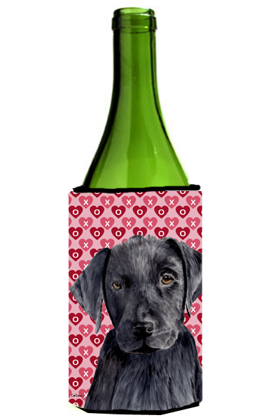Labrador Black Hearts Love Valentines Day Wine bottle sleeve Hugger 24 oz.