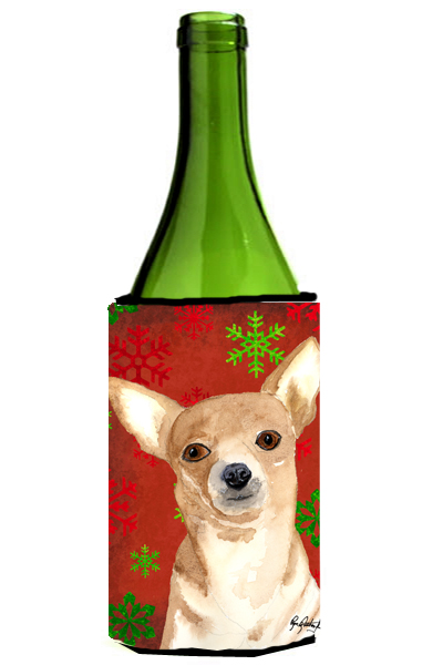 Red Snowflake Chihuahua Christmas Wine bottle sleeve Hugger 24 oz.