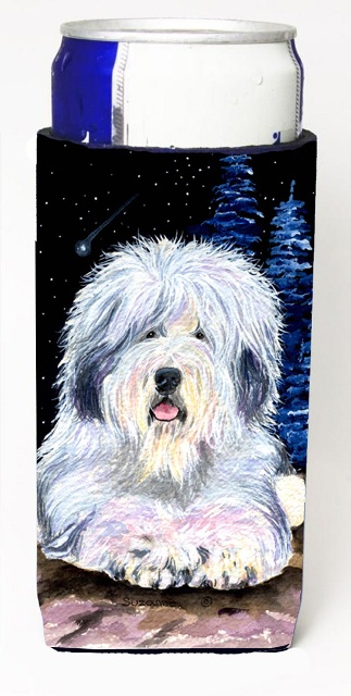 SS8443MUK Starry Night Old English Sheepdog Michelob Ultra bottle sleeves for slim cans 12 oz.