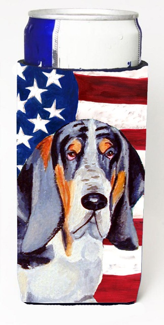 USA American Flag with Basset Hound Michelob Ultra bottle sleeves for slim cans 12 oz.