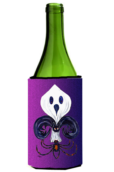Picture of Carolines Treasures 8608LITERK Fleur de lis Ghost Bat Spider Halloween Wine bottle sleeve Hugger 24 oz.