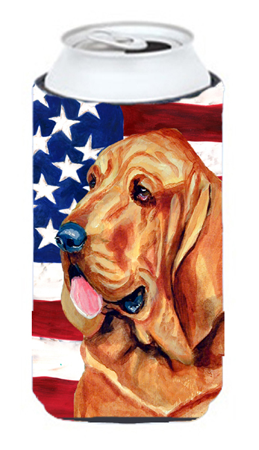 USA American Flag with Bloodhound Tall Boy bottle sleeve Hugger 22 to 24 oz.