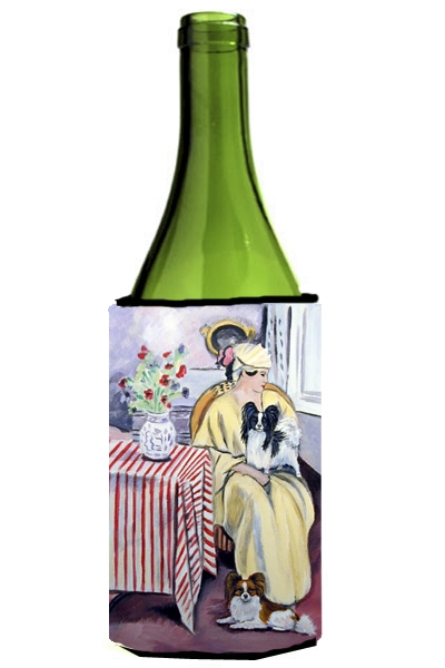 Picture of Carolines Treasures 7069LITERK Lady with her Papillon Wine bottle sleeve Hugger 24 oz.