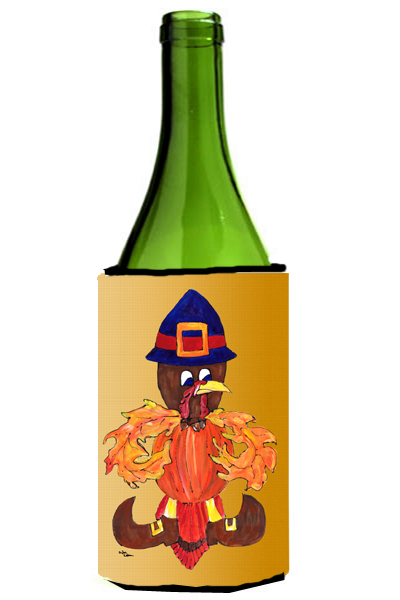 Picture of Carolines Treasures 8609LITERK Thanksgiving Turkey Fleur de lis Wine bottle sleeve Hugger 24 oz.