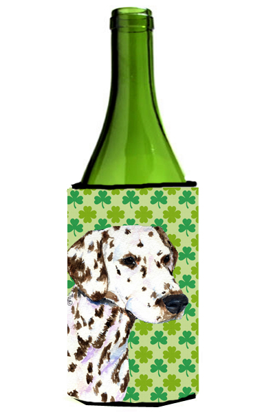 Dalmatian St. Patricks Day Shamrock Portrait Wine bottle sleeve Hugger 24 oz.