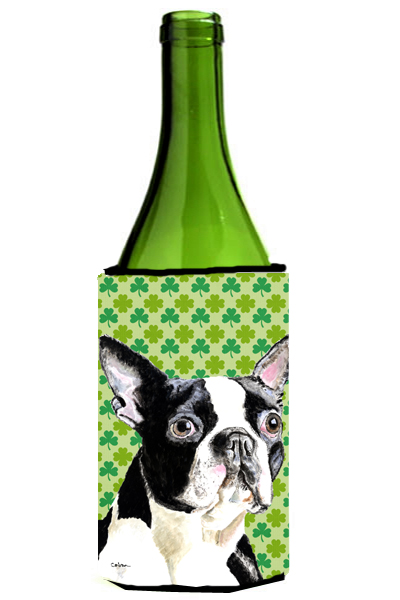 Boston Terrier St. Patricks Day Shamrock Portrait Wine bottle sleeve Hugger 24 oz.