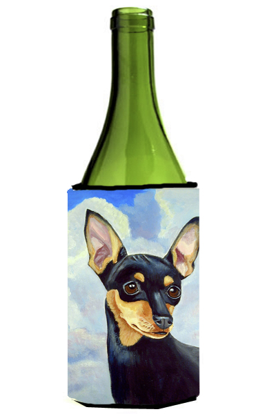 Picture of Carolines Treasures 7073LITERK Min Pin Black and Tan Wine bottle sleeve Hugger 24 oz.