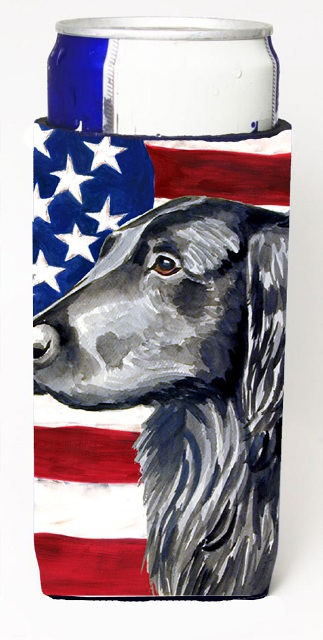 USA American Flag with Flat Coated Retriever Michelob Ultra bottle sleeves for slim cans 12 oz.