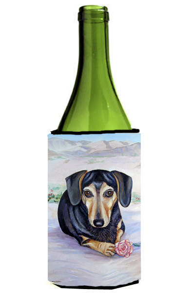 Picture of Carolines Treasures 7076LITERK Black And Cream Dachshund Wine bottle sleeve Hugger - 24 oz.